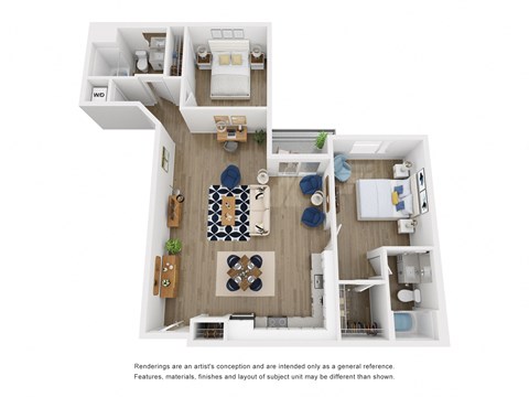 Floor plan for 2 beds, 2 baths, 1119 sqft